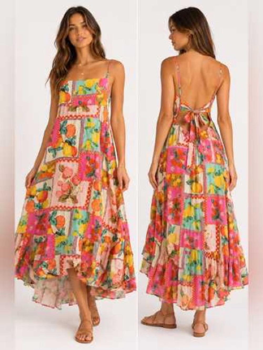 Paper Heart Fruit Patchwork Summer Maxi Dress - Size XS - Excellent Condition